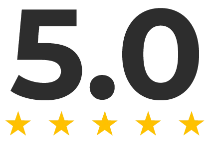 Bold 5.0 rating with five gold stars below.