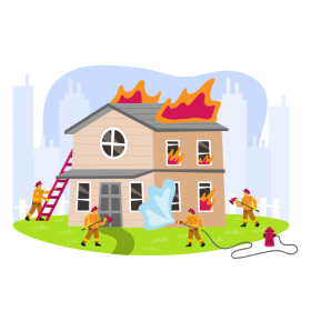 Firefighters extinguishing a burning house - Middlesex Cash Homes