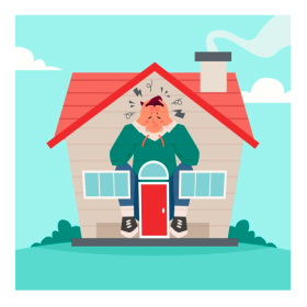 Stressed man sitting on a house, overwhelmed with worry.- Middlesex Cash Homes