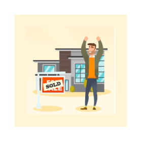 Happy man celebrates in front of a sold house. - Middlesex Cash Homes