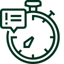 Stopwatch with a speech bubble.