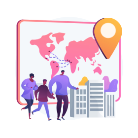 People moving with a world map and pin. - Middlesex Cash Homes